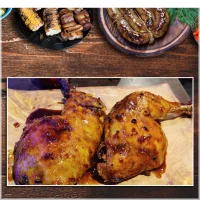 2 Kippenbouten gemarineerd in de Ribman marinade met rijst of aardappelschijfjes en salade